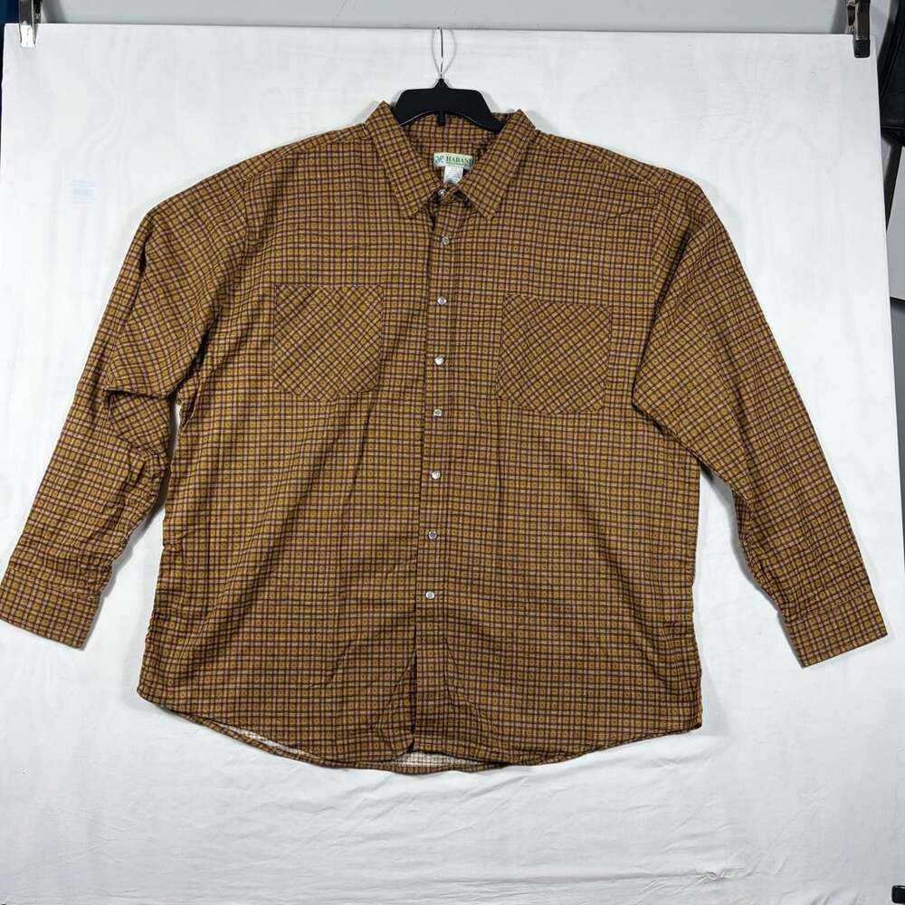 Vintage Haband Flannel Long Sleeve Button Down Shirt Size 3XT Brown Plaid